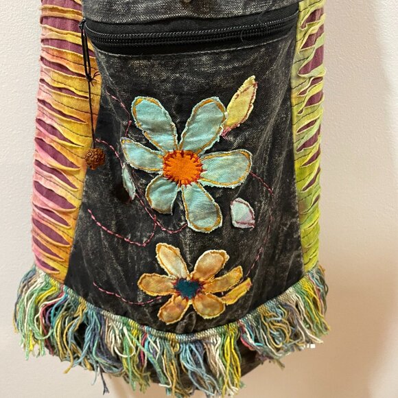 Boho Flowers Fringe Festival Everyday Hobo Bag Flowers - Picture 1 of 10